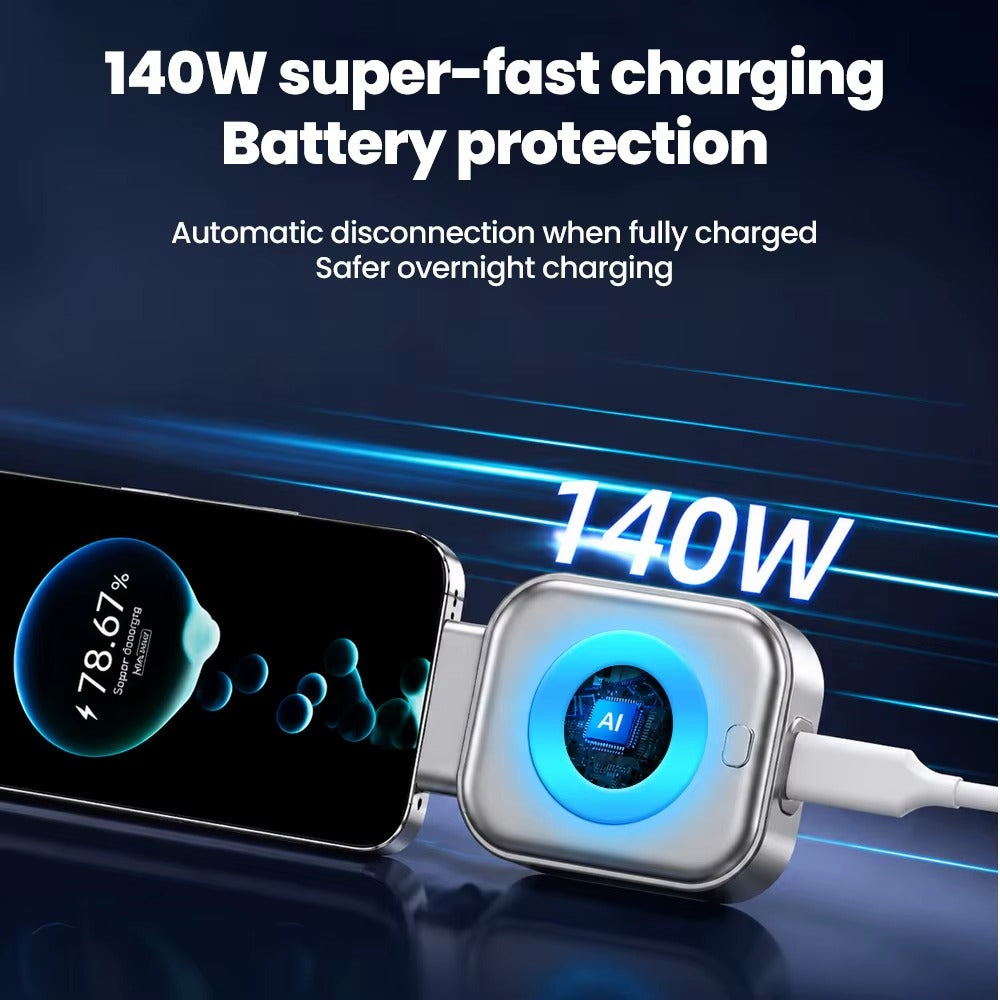 140W Smart Full Charge Self-Cut Type-C Adapter, Universal Auto Disconnect For Night Charging, Overcharge Prevention Separator