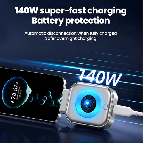 140W Smart Full Charge Self-Cut Type-C Adapter, Universal Auto Disconnect For Night Charging, Overcharge Prevention Separator